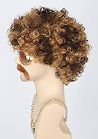 Vista 2 de Topcosplay Pelucas para hombre, peluca afro de discoteca hippies de los años 70 y 80, pelucas cortas y rizadas para hombre, pelucas rubias mezcladas