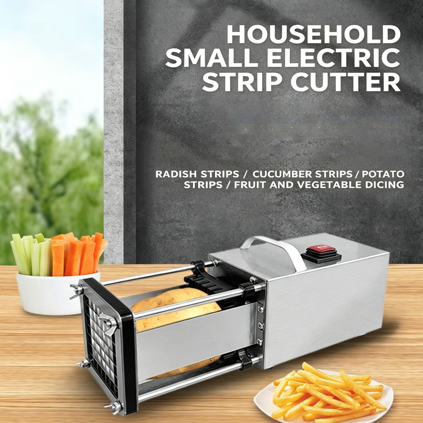 Coupe-frites électrique – Qualité commerciale avec 3 lames en acier inoxydable pour couper les pommes de terre, les concombres, les carottes, les oignons et les fruits – Équipement de cuisine durable