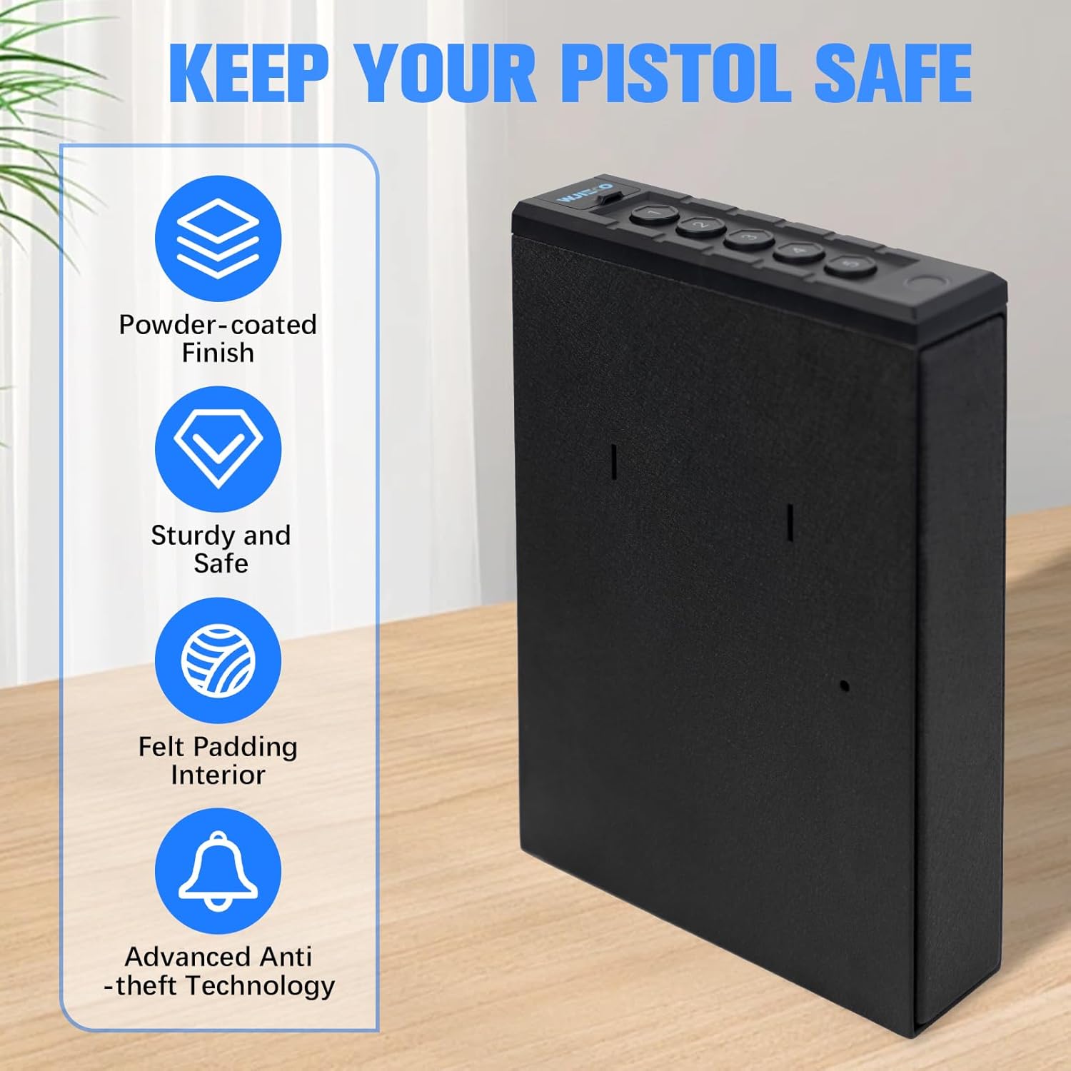 Slider Biometric Pistol Safe 3 Ways Quick Access with Fingerprint/Keypad/Key Lock for Nightstand Bed Desk