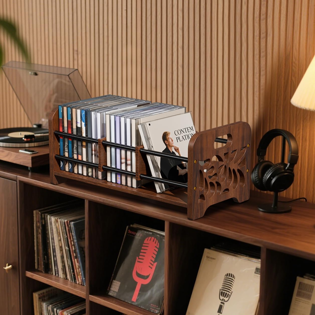CDラック Amazon.com: QILICHZ CD Holder, DVD Holder Storage, Wood CD Rack