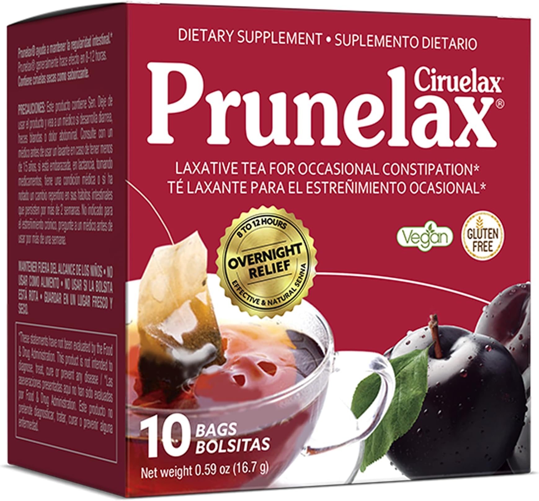Ciruelax Regular Strength Laxative Tea Bags - Made with Natural Senna Extracts, for Occasional Constipation, Senna Extract - 10 Bags
