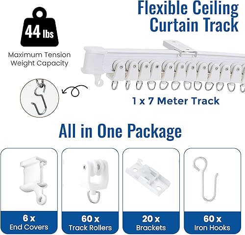 Miniatura 2 de UrbanRed Riel de cortina de techo flexible y flexible, montaje de 22.9 pies (23.0 ft) para riel con sistema de rieles de cortina, divisor de