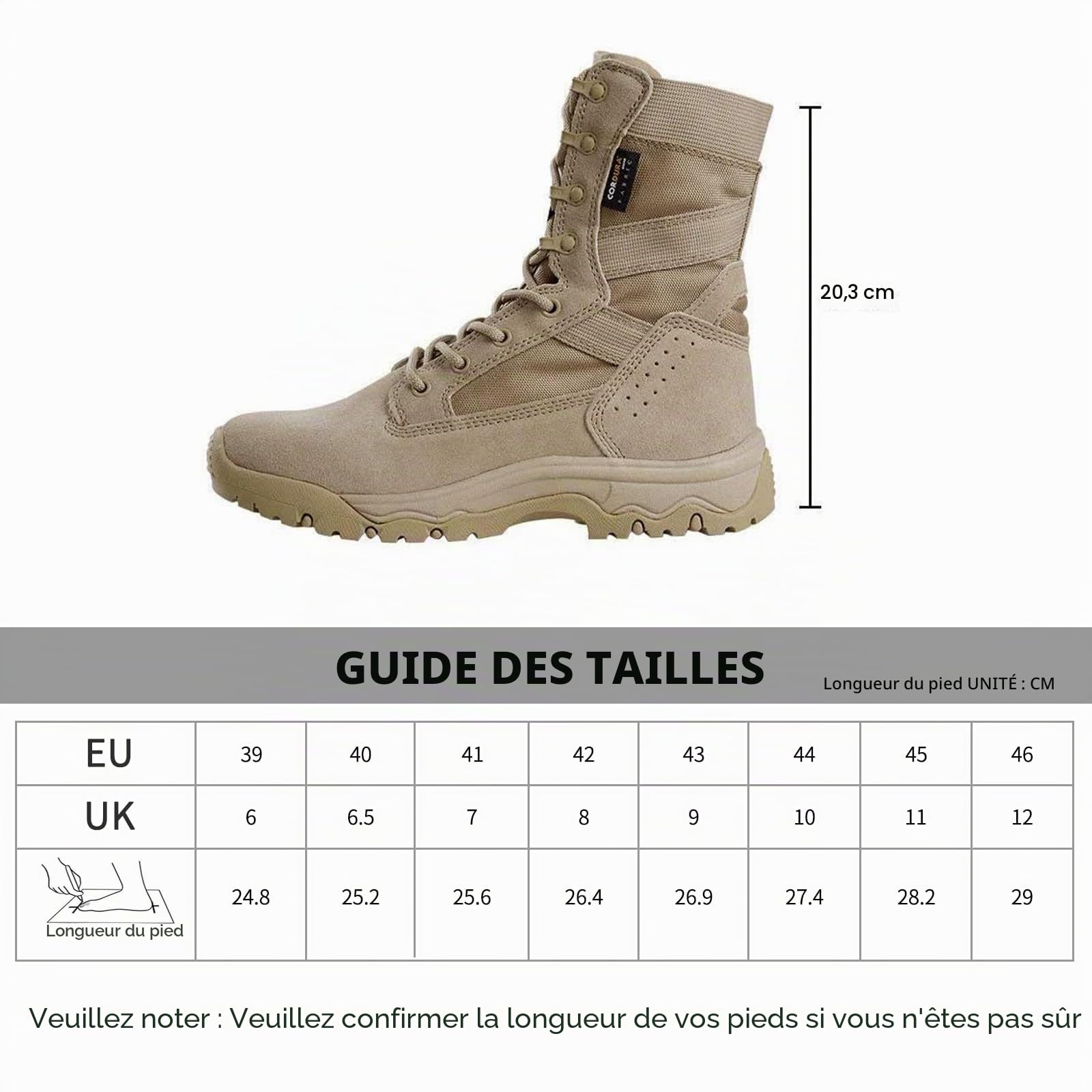 FREE SOLDIER Bottes tactiques pour hommes, 8 pouces, bottes de combat légères, durables, en cuir suédé, bottes de travail militaires, bottes de désert