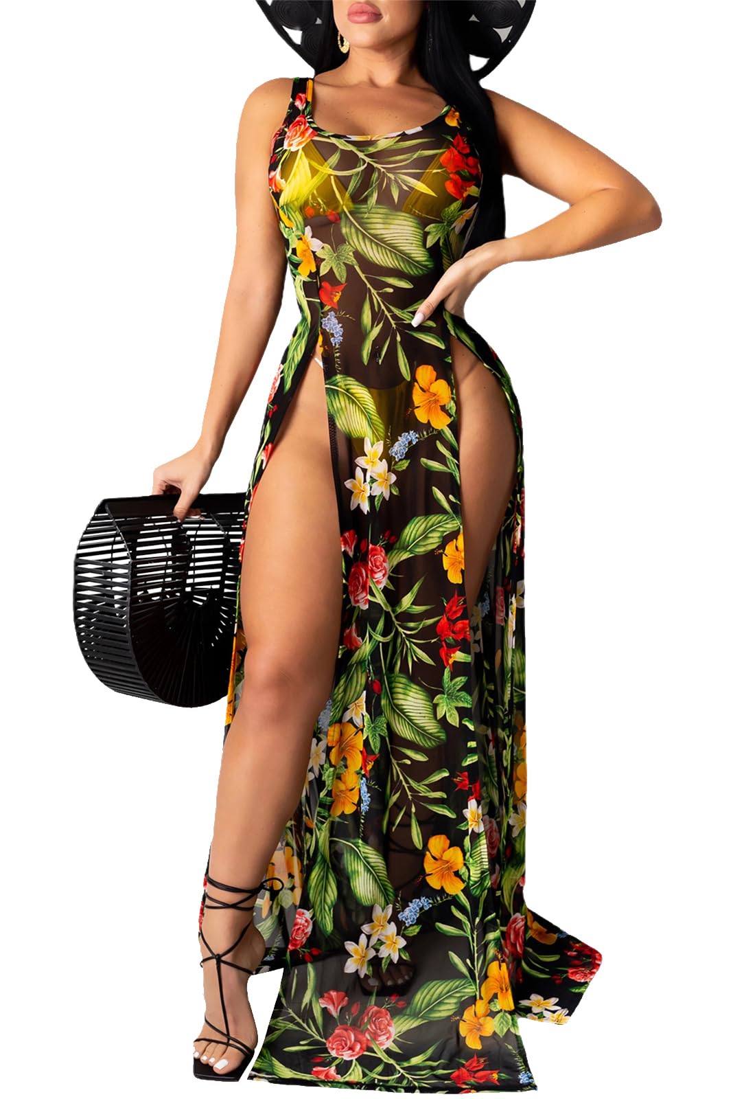 Women's Swimsuit Beach Bikini Cover up Sheer Mesh Dress Sexy See Through Mesh Tops Beachwear
