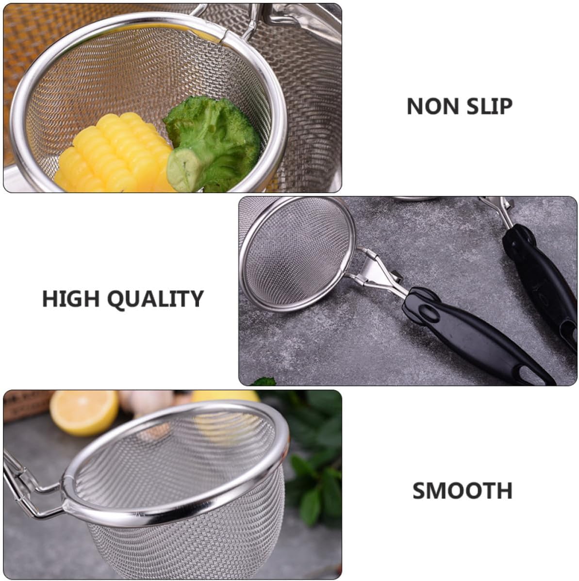 Food Strainer Spoon and Hanging Ring Stainless Steel with Long Handle