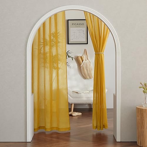 Miniatura 7 de NICETOWN Cortinas semitraslúcidas con textura de lino, con ojales, tratamiento de ventanas, cortinas verticales de lino con filtro de luz para sala