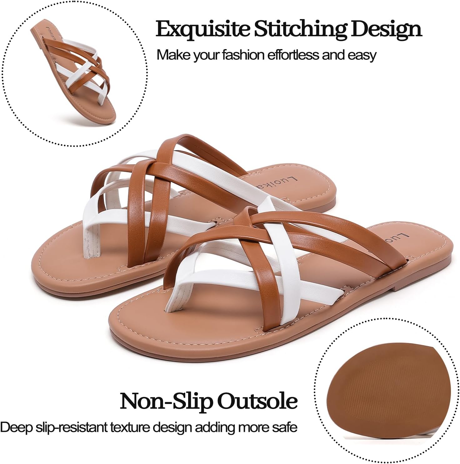 Luoika Women's Wide Width Flat Sandals, Flip Flop Slides Sandal Casual Strapy Sandal Slip on Summer Beach Shoes for Women. - Image 5