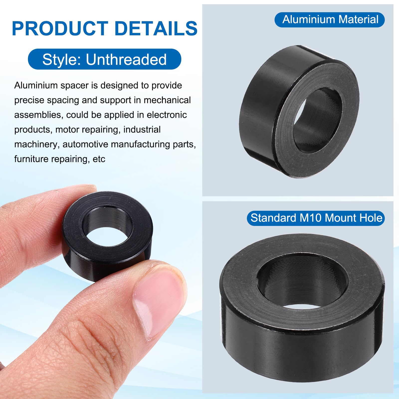 PATIKIL 10pcs M10 Aluminium Spacers, 3/8" ID x 3/4" OD Round Standoff Spacer - Image 3