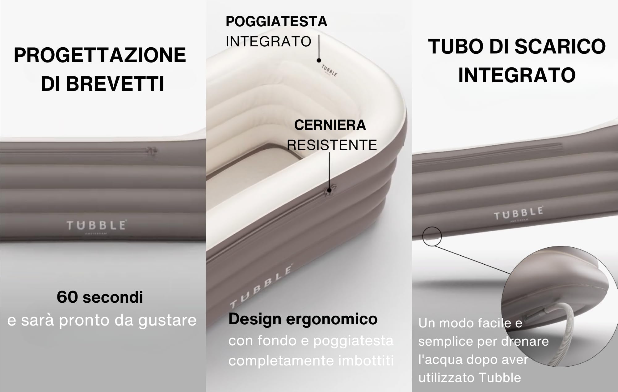 Tubble® Royale Vasca da Bagno Gonfiabile per Adulti Ambient Taupe 255 Litri - Spa Gonfiabile Portatile Bagno Caldo & Bagno di Ghiaccio, Montaggio 1 min, Altezza Fino a 188 cm, Spa per Casa & Esterno
