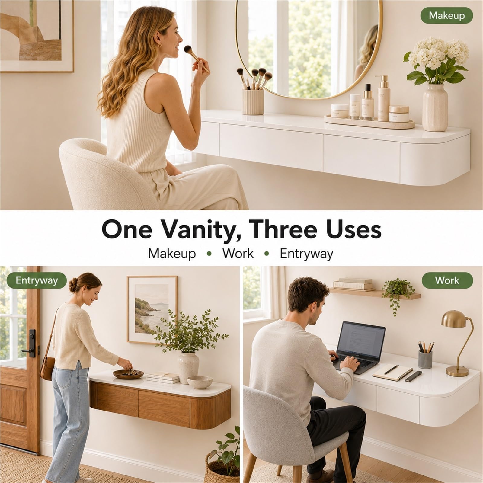 Floating Makeup Vanity, Wall Mounted Vanity Desk, Hanging Dressing Table
