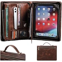 Leather Padfolio for iPad Pro 11 Inch, Portfolio with AirTag Organizer, Zipper Folio for Men Women, Genuine Leather Binder Business Resume Legal Pad Notebook for A4/Pad