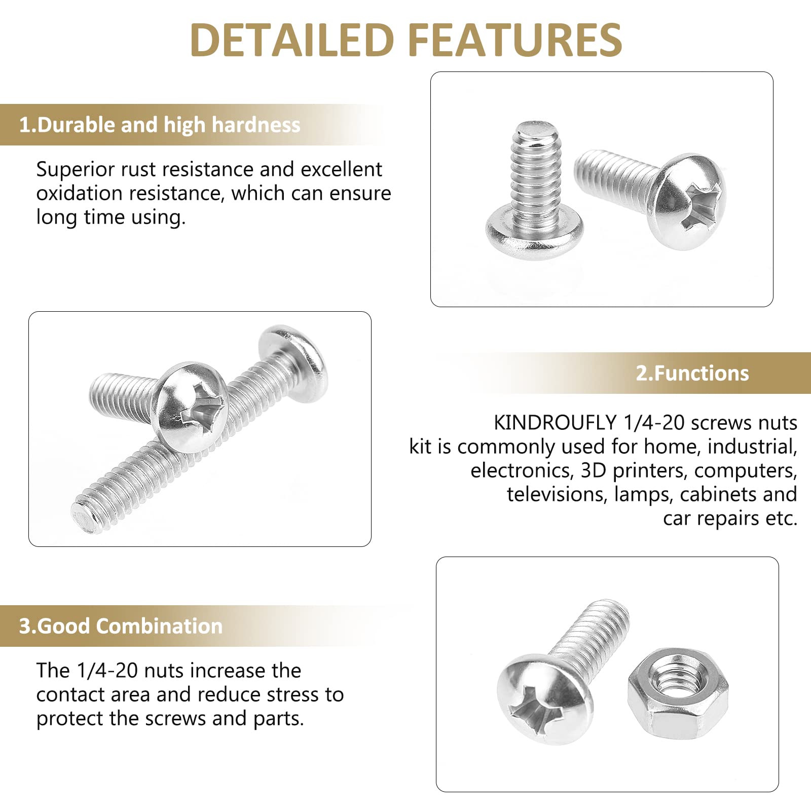Kindroufly 58 Pieces 1/4-20x 1/2