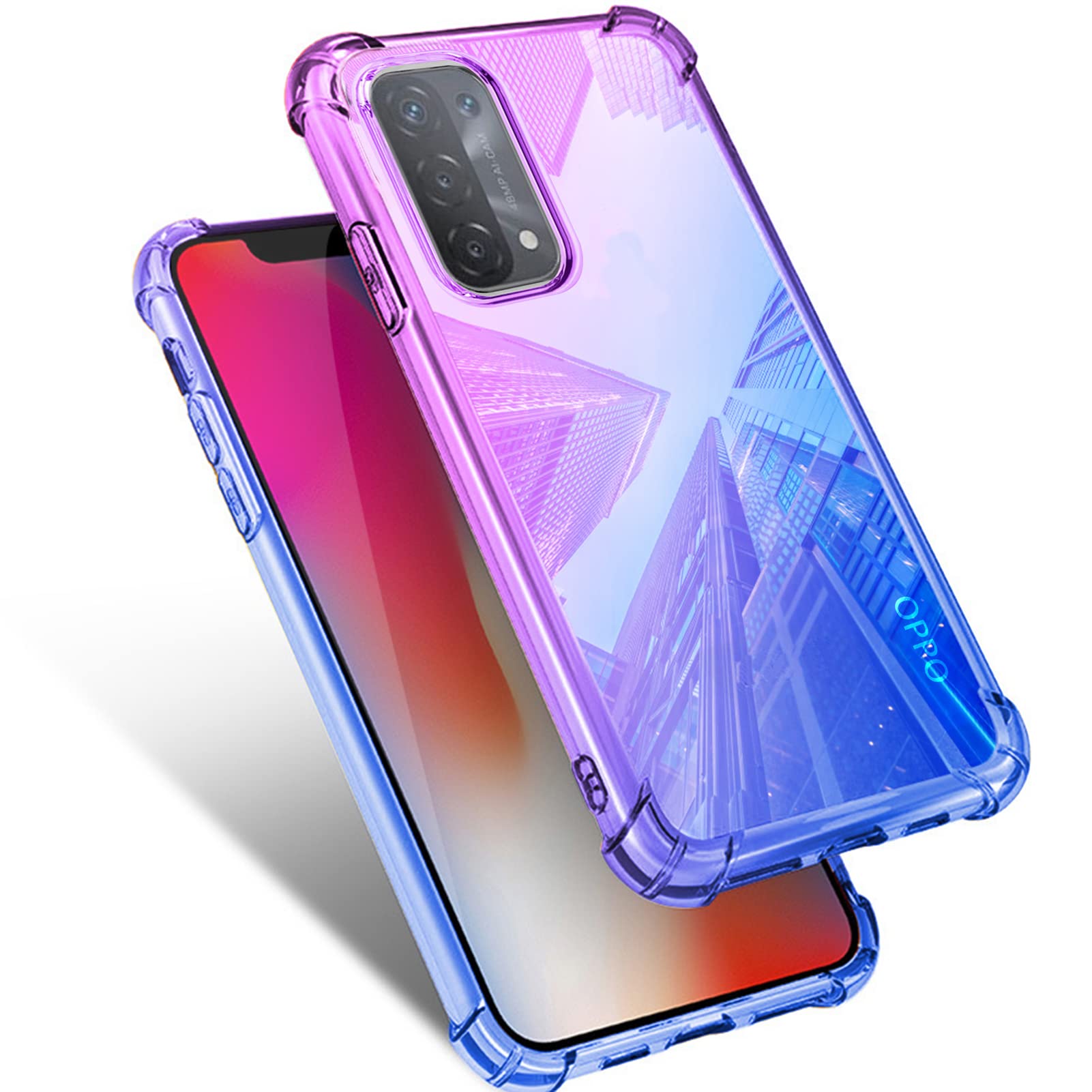 Mnunjiajia 対応 OPPO A74/A54 5G 用ケース クリア 耐衝撃 薄型 グラデーション TPU 紫/ブルー