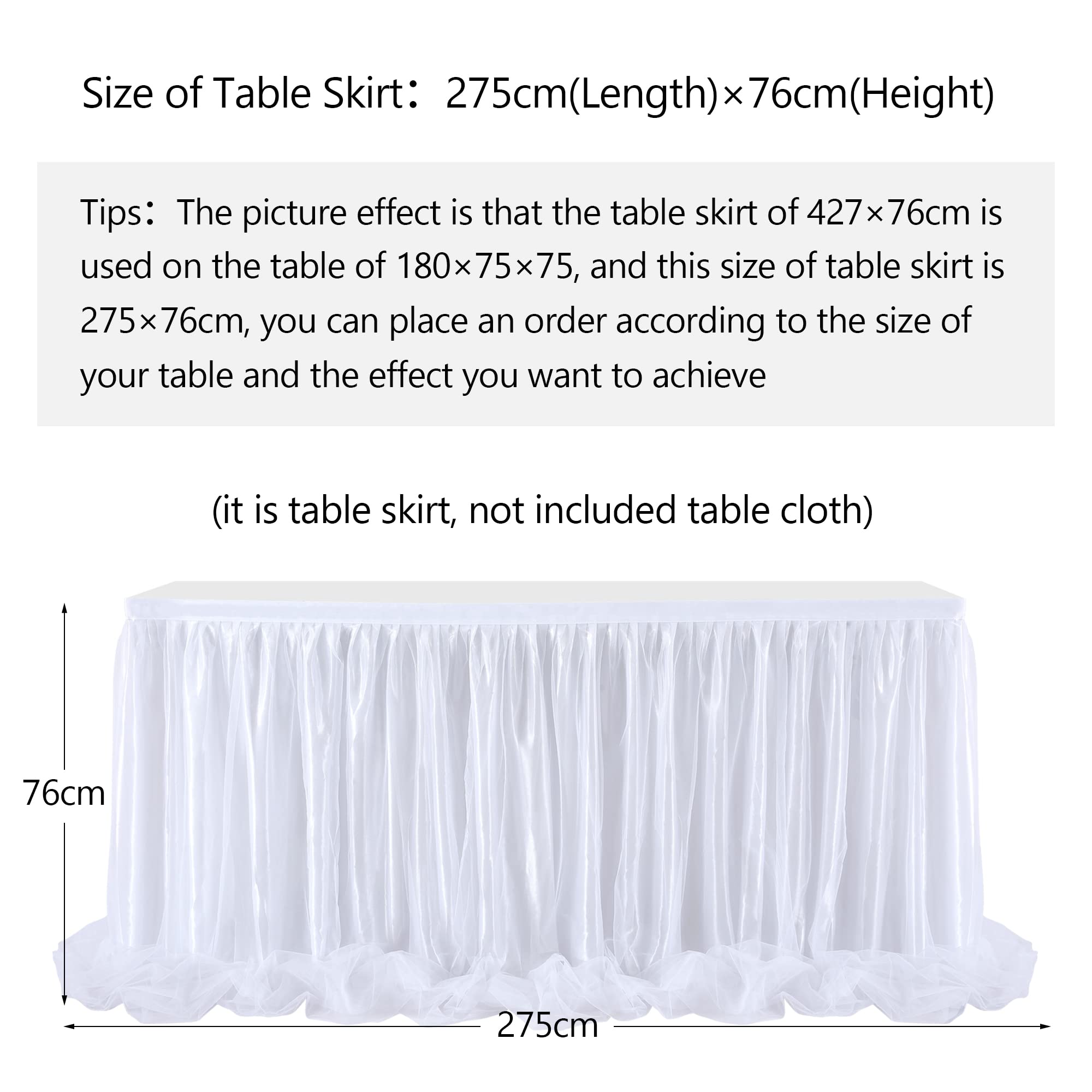 HB HBB MAGIC HBBMAGIC Jupe de Table en Tulle Blanche avec lumière, 275 cm, à Volants, Tutu Lavable pour Mariage, fête, Anniversaire, Baby Shower, gâteau, Dessert, baptême de Table.