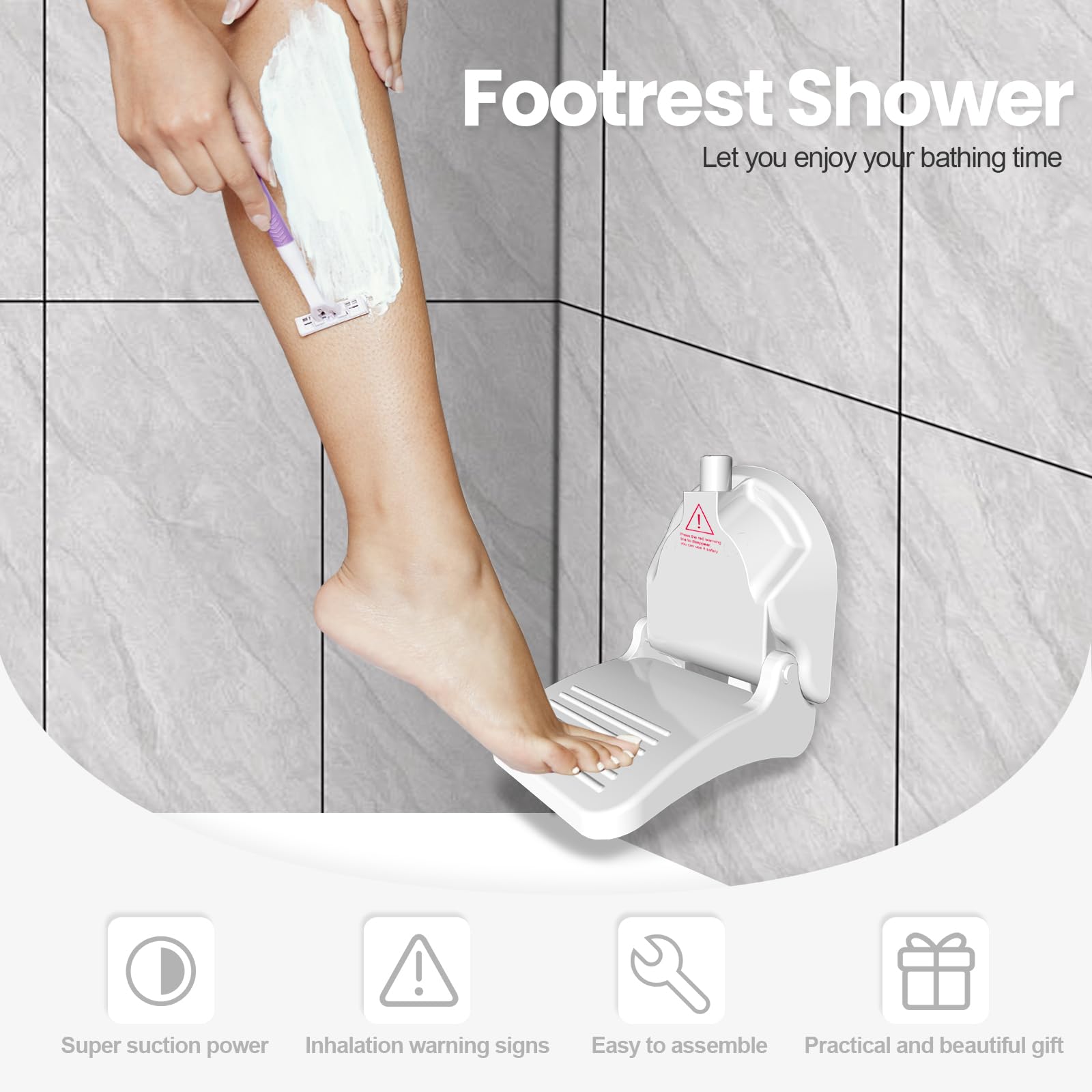 Repose Pieds de Douche à Ventouse, Support de Repose-Pieds de Salle de Bain sans Perçage Repose-Douche, Repose-Pédicure Antidérapant Puissante Aide Au Rasage et au Bain