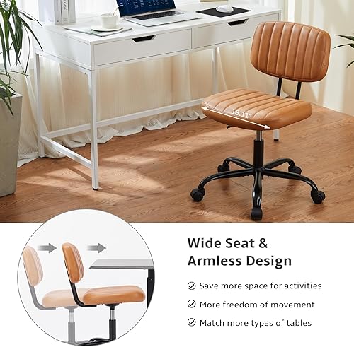 Miniatura 5 de NEWBULIG Silla de escritorio de oficina pequeña sin brazos con soporte lumbar de respaldo bajo, silla de tocador de computadora de piel sintética