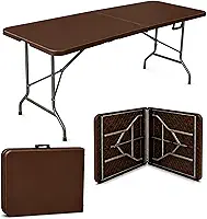Mesa Dobrável PortátilMarrom 1,80m Tipo Maleta para Piquenique Camping Jardim Cozinha com Alça, Suporta até 150kg