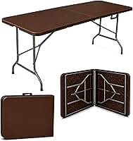 Mesa Dobrável PortátilMarrom 1,80m Tipo Maleta para Piquenique Camping Jardim Cozinha com Alça, Suporta até 150kg