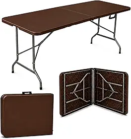 Mesa Dobrável PortátilMarrom 1,80m Tipo Maleta para Piquenique Camping Jardim Cozinha com Alça, Suporta até 150kg