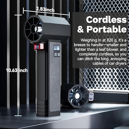 Miniatura 3 de Soplador de aire de gran tamaño para secador de automóvil, ventilador turbo, empuje instantáneo de 3.5 lbsS, 4 velocidades, 4000 mAh, soplador de