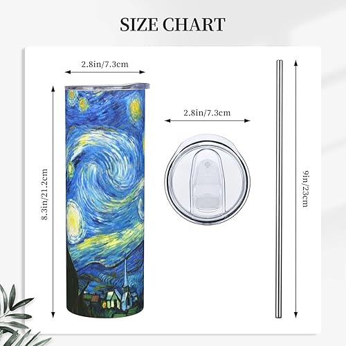 Miniatura 2 de Van Gogh's Starry - Vaso aislado de acero inoxidable de 20 onzas, taza de café estilo cielo con tapa a prueba de salpicaduras y popote para hombres,