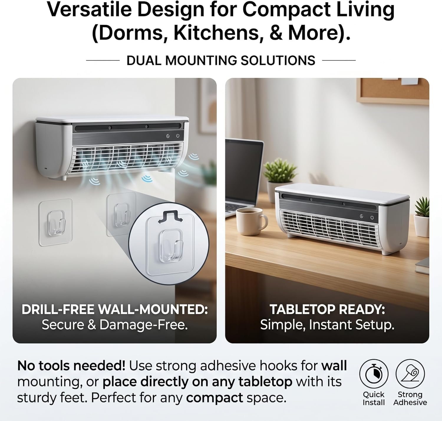 Aire Acondicionado de Pared para Cocina sin Necesidad de taladrar, Nuevo Aire Acondicionado inalámbrico, Mini Aire Acondicionado portátil de Pared para Cocina y Dormitorio (Blanco)