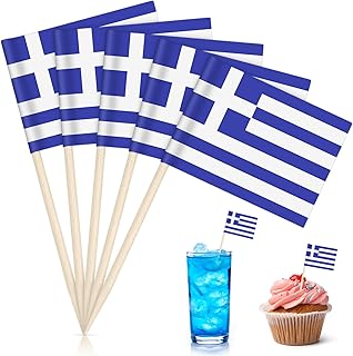 Griechische Deko Zahnstocher Flaggen, 100 Stück Griechenland Deko Flagge Griechische Dekoration Toothpick Flag für Party-geschirrdekoration Cocktailparty Cake Käse