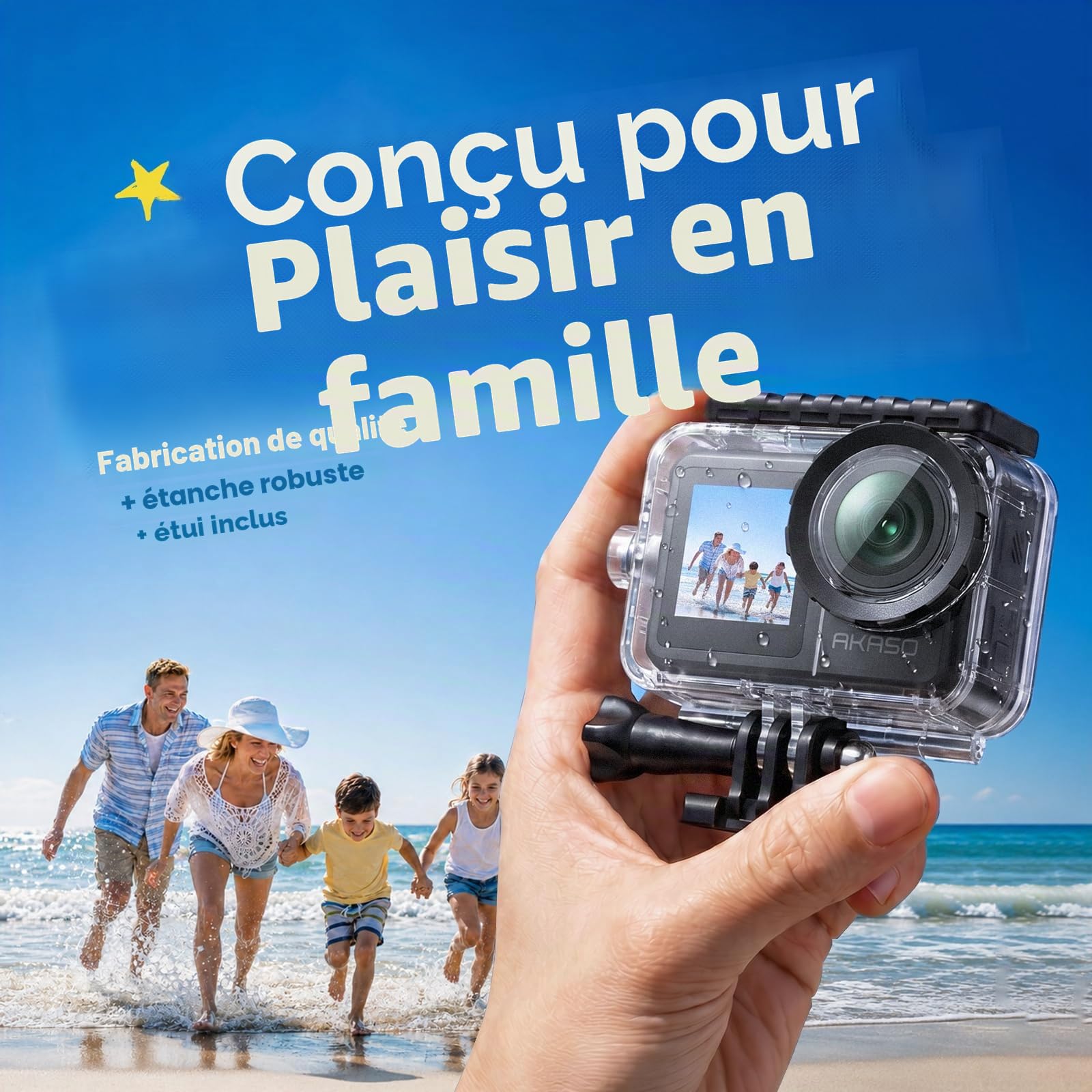 AKASO Brave 7 Caméra Sport 4k 30FPS 20MP WiFi 40M Plongée Écran Tactile IPX7 EIS 2.0 Double Écran 128 Go