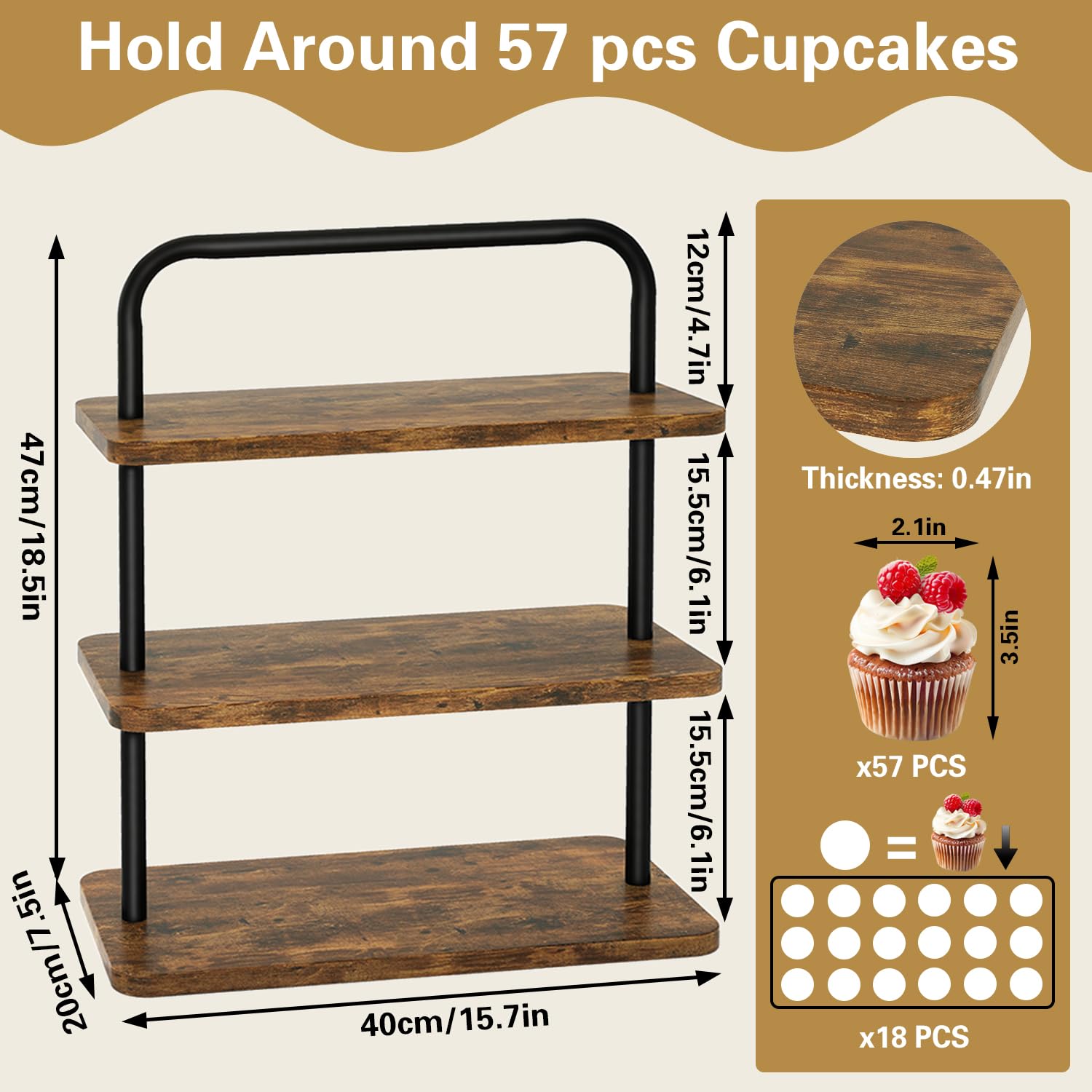 IBUYKE Tortenständer,Cupcake Ständer mit 3 Ebenen,2er Set,Braun TLJ013H-2 | Cupcake Turm Dessertständer Display Kuchenständer Gebäckständer für Hochzeit Party Babyparty Geburtstag