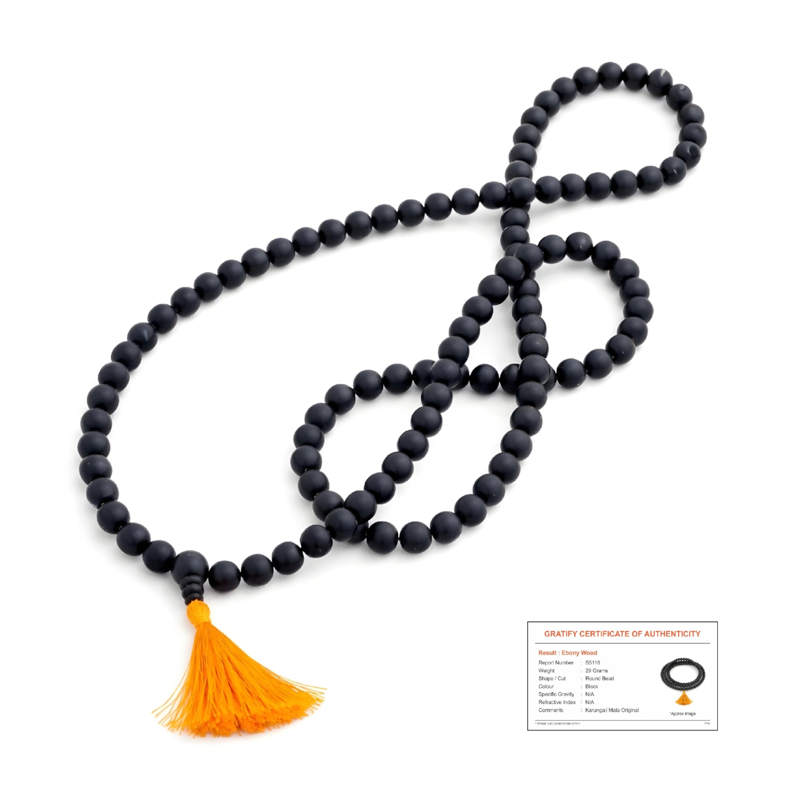 Gratify Original Karungali Malai – 108 Natural Ebony Wood Beads (8mm) | Unpolished Certified Karungali Mala for Meditation, Healing & Hindu Spiritual Practices
