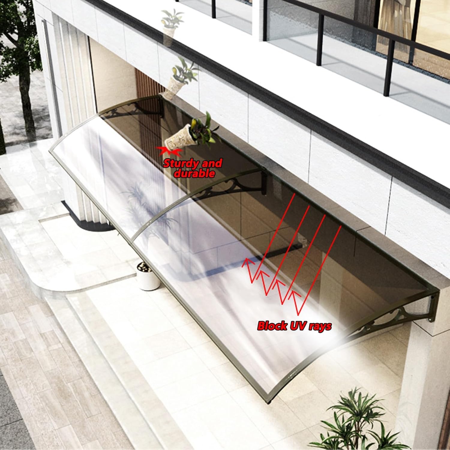 Window Awning Exterior Rain and Snow, Door Canopy Made of Transparent Polycarbonate and Aluminum Frame, for Windows, Doors, Balconies, Customizable(Transparent Color,40x80cm)
