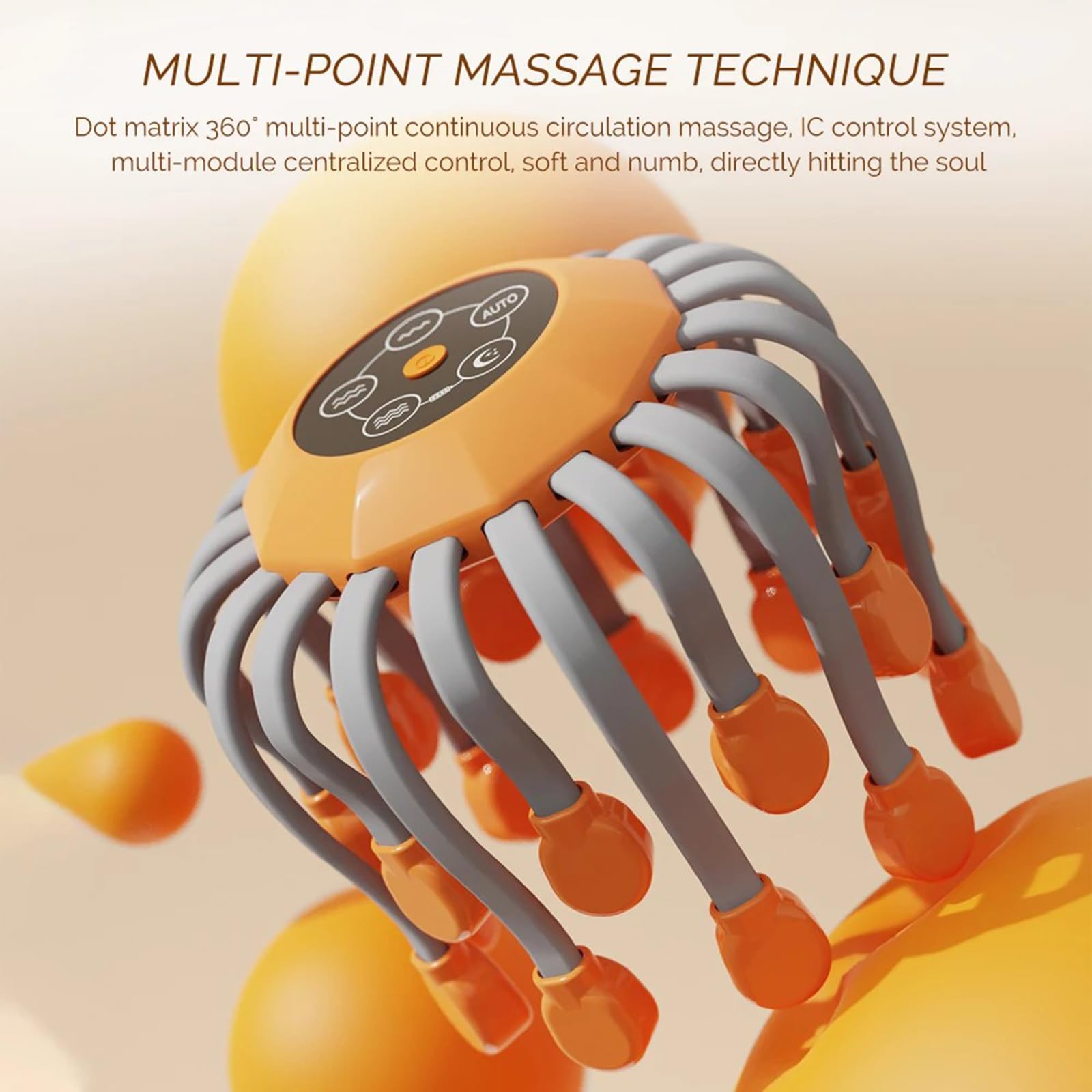 Octorelax Head Massager, Kopfmassagegerät Elektrisch, 360° Kopfhaut-Massagegerät mit 5 Modi, 20 Massageköpfen, LED-Rotlicht, Timer, Tragbar Kopfmassage für Damen Herren (Schwarz)