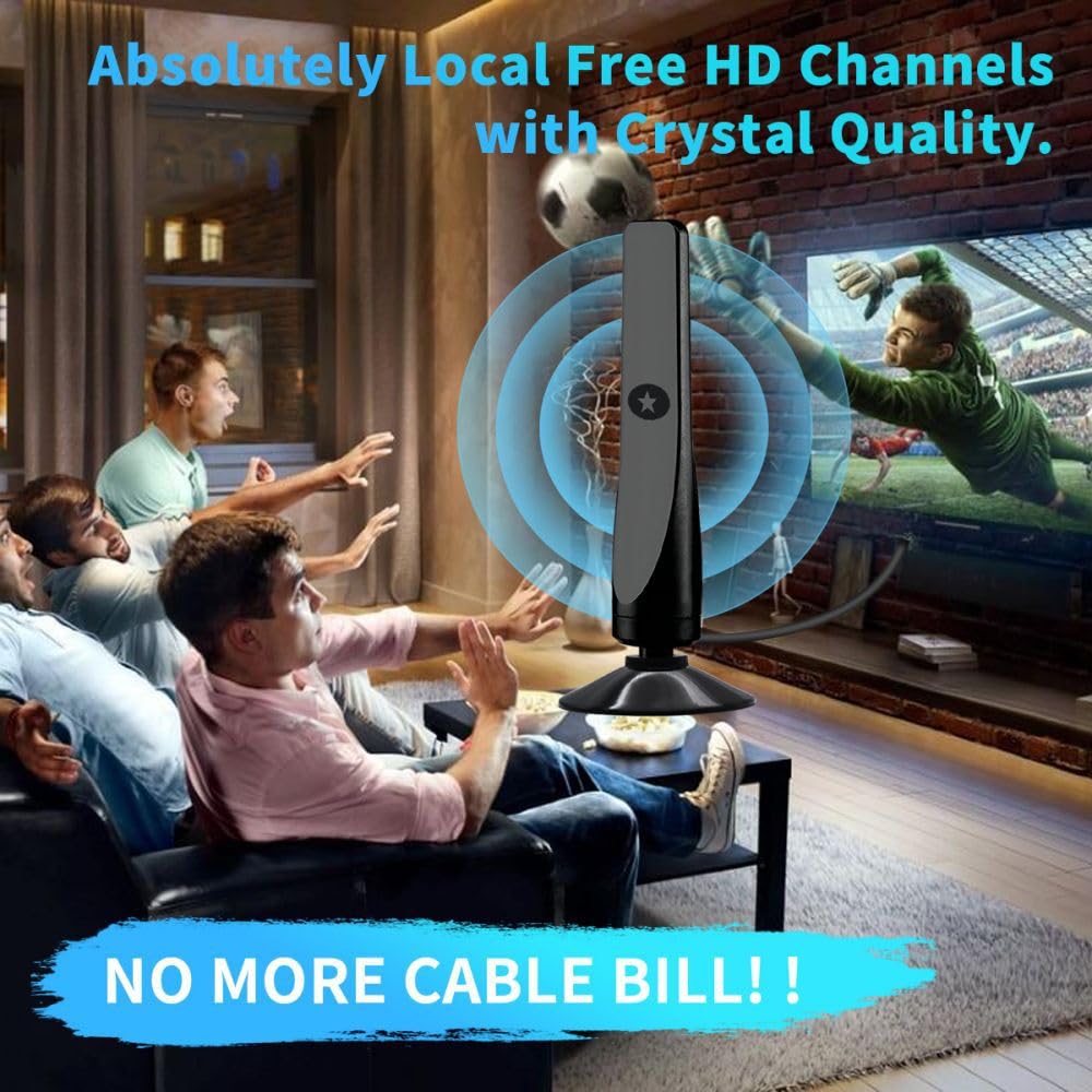 Antenna TV digitale per interni aggiornata 2025 con amplificatore di segnale – Ricezione a lungo raggio di 80 km, supporta Freeview 4K/1080P HDTV per Smart TV, cavo coassiale da 3M e design