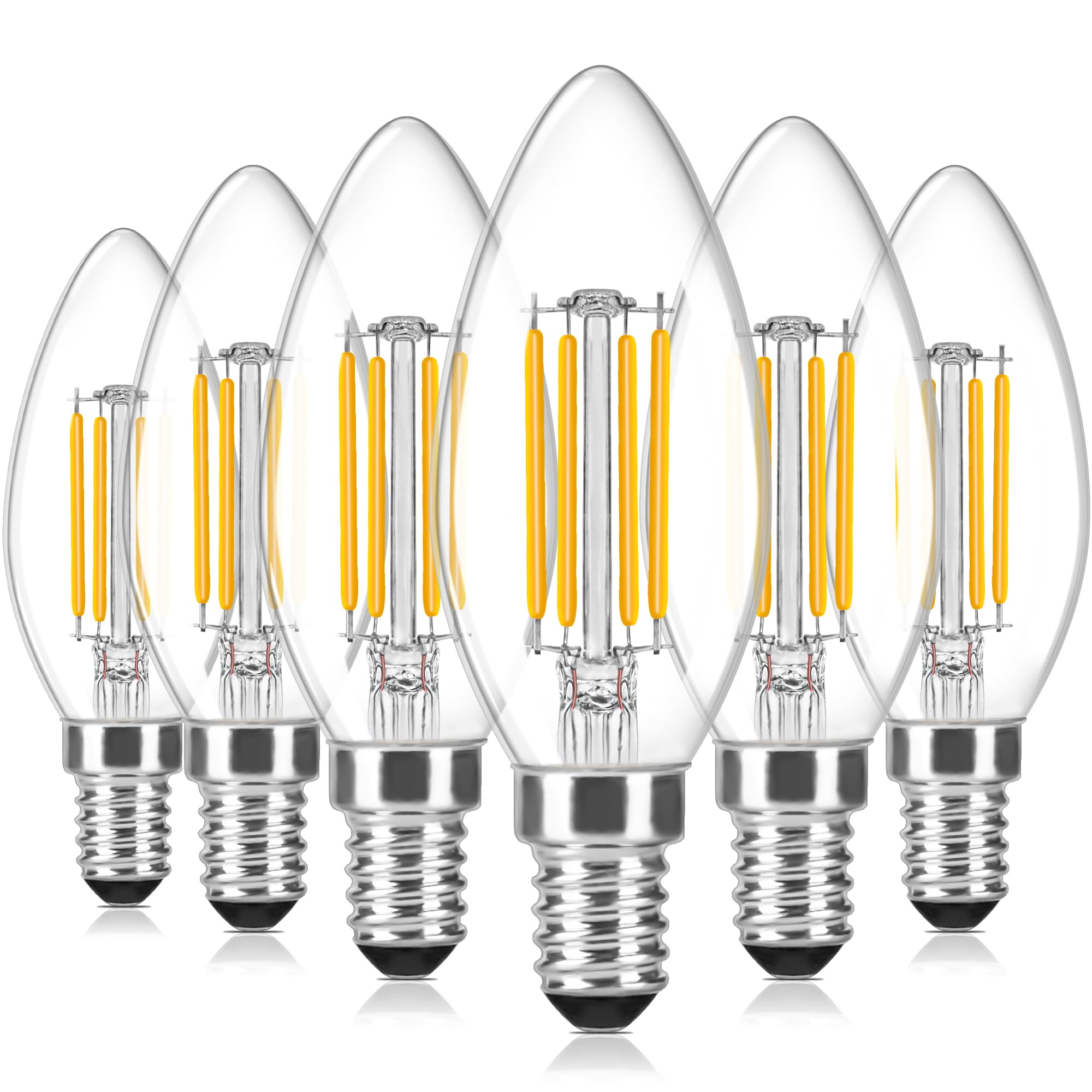 Morotty Dimmbar E14 LED Kerze Glühbirne Warmweiß 3000K,E14 Kerzenglühbirnen,C35 Kleine Schraube LED Glühfaden Fadenlampe,4W 470 Lumen Ersetzt 40 Watt,6er-Pack