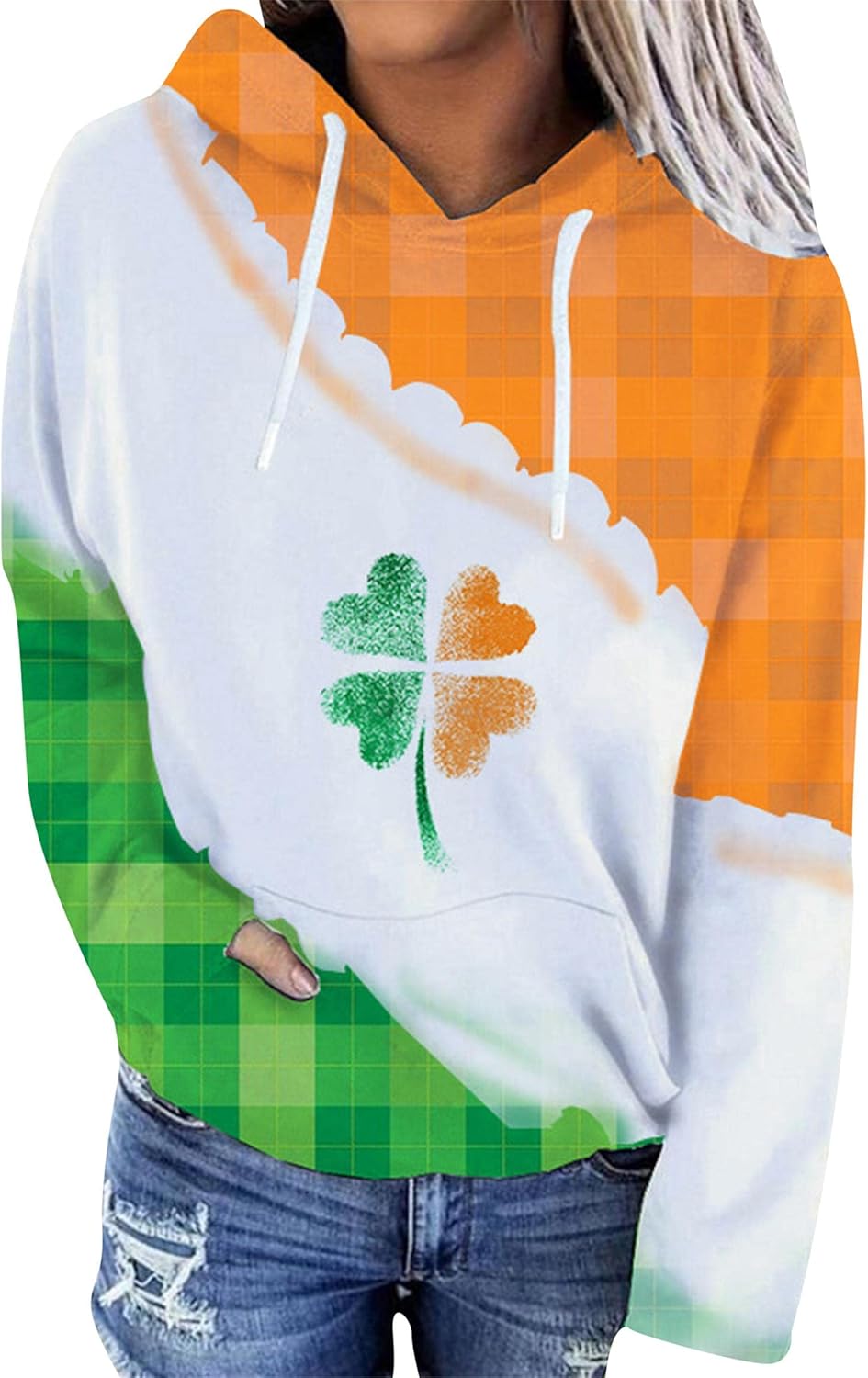 TYQQU Women St. Patrick's Day Casual Long Sleeve Hoodie Irish Shamrock Printed Loose Sweatshirt