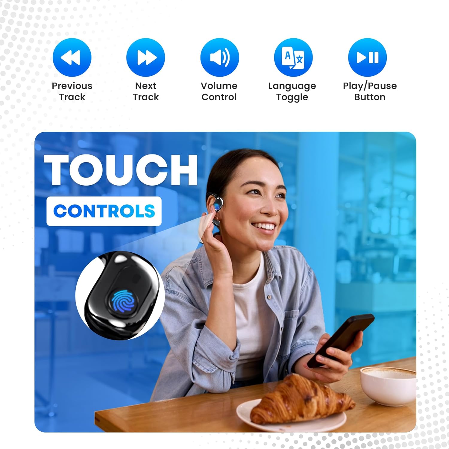 Language Translator Earbuds 144 – Wireless Bluetooth, Real-Time Translation with No Subscription, Built-in Microphone, Hi-Fi Music, Long Battery Life, Waterproof, Compatible with Android & iPhone