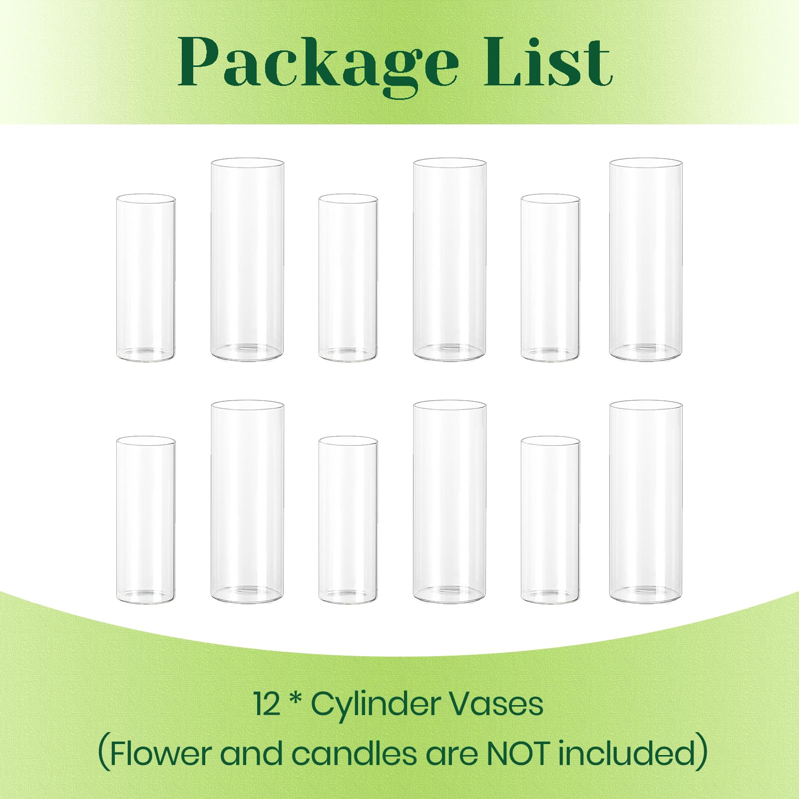 Hewory Glasvase Zylinder Vasen Set: 12er Schmal Zylindervasen Set Kerzengläser Glasvasen für Tischdeko Hochzeitsdeko - Deko Vase Glas Glaszylinder für Hochzeit Deko Wedding Wohnzimmer Deko Modern