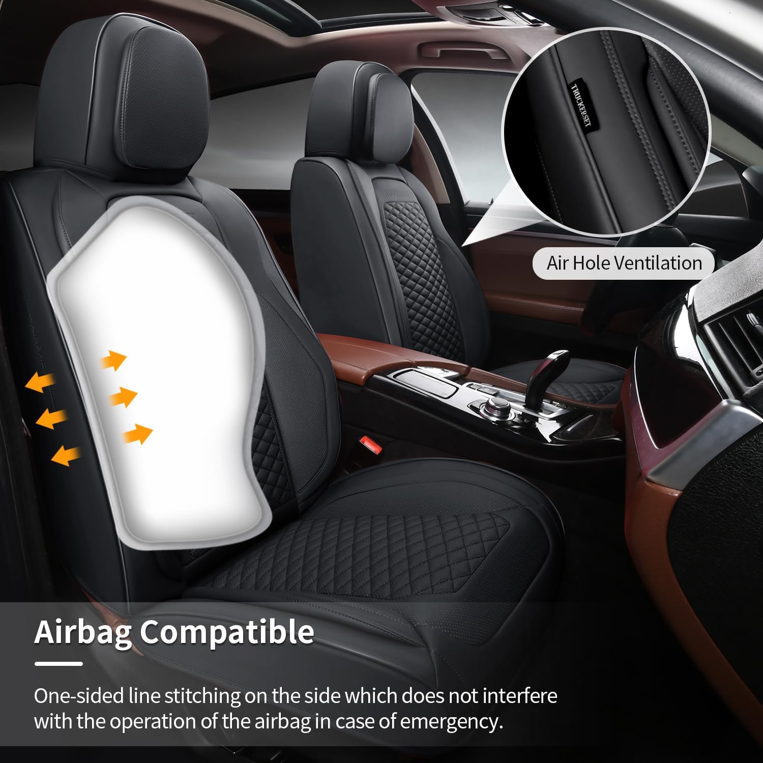 Car Seat Covers Full Set, Leather Seat Covers for Cars, 5 Pcak Breathable Seat Cover, Suitable for SUV/Truck/Sedan/Automotive (Black)