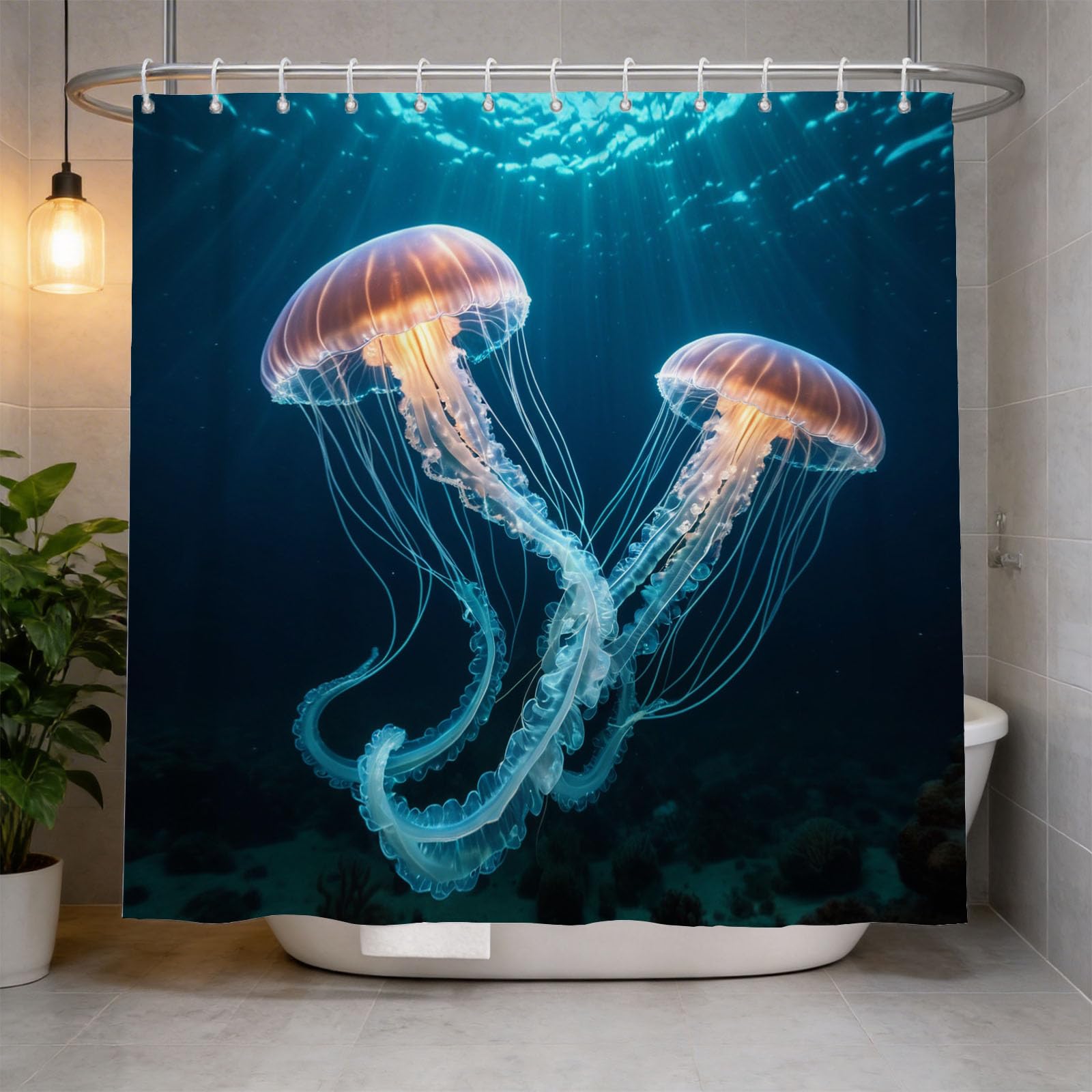 Hongduo 3D Jellyfish Ocean Shower Curtain for Stalls Bathtubs Animal Pattern Bathroom Decor Shower Curtain Set Polyester Fabric Waterproof 180x200cm/71X79 Inch with Hooks