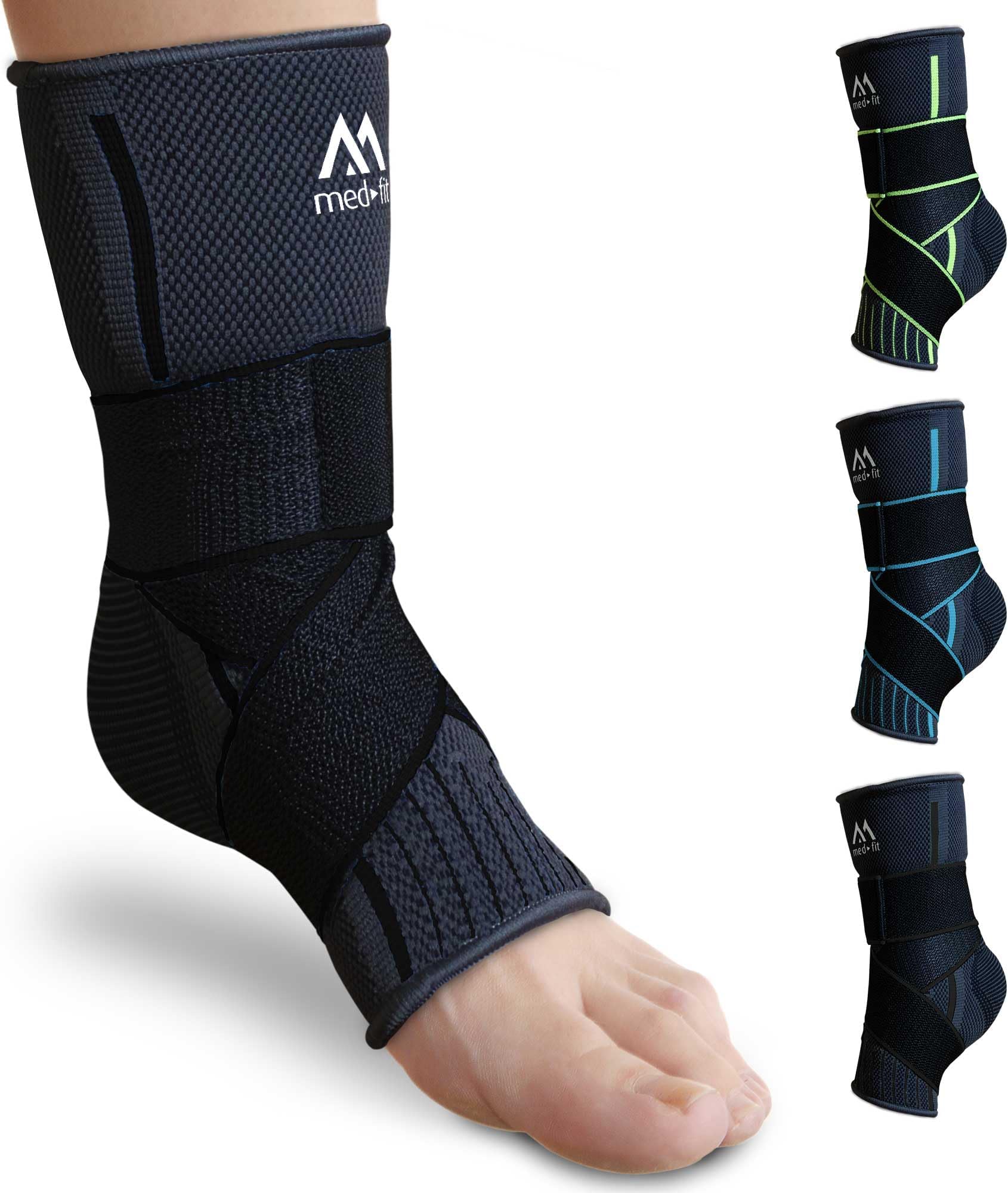 med-fitStride Flex Adjustable Ankle Support for Men/Women Ankle Brace for Sports, during workouts, gym sessions, and recovery (1, Black, Large)