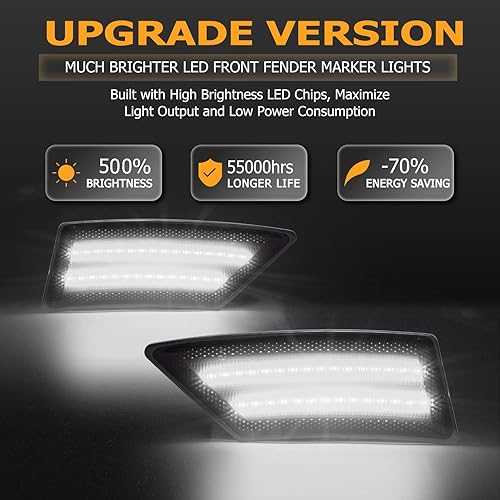 Miniatura 2 de Gempro Luz LED blanca delantera lateral para Ford Ranger Lariat XL XLT 2019-2023 Lámparas de señal de guardabarros, 2 unidades, lente ahumada