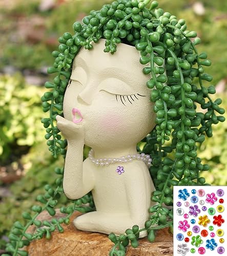 Maceta de cara sonriente para interior y exterior, maceta de estatua de niña, bonita maceta de mujer, jarrones de estatua femenina con caras, maceta