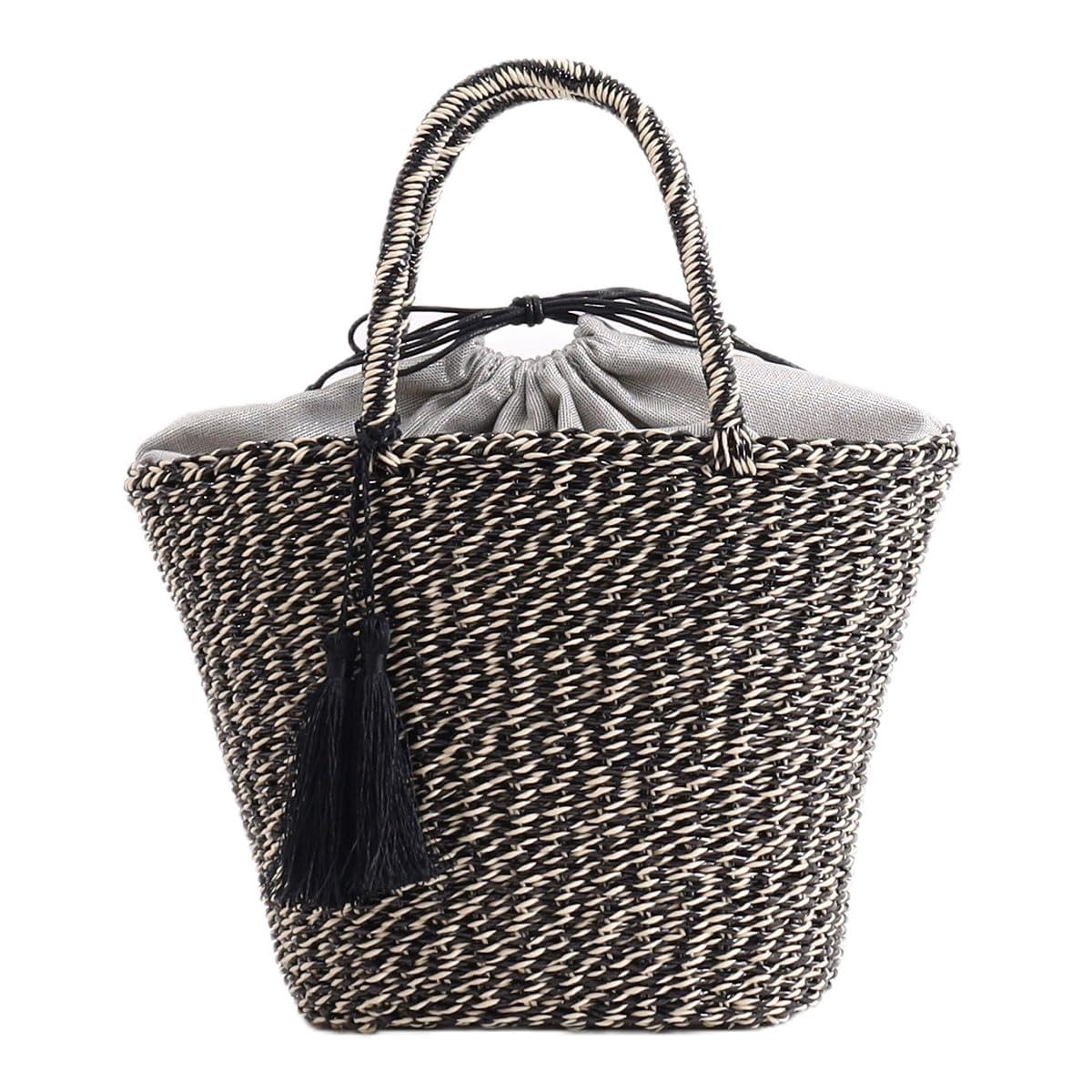 percheグレー かごバッグ タッセル付き 春夏物50％OFF】クーコ COOCO タッセル付メタリックフィルムカゴ