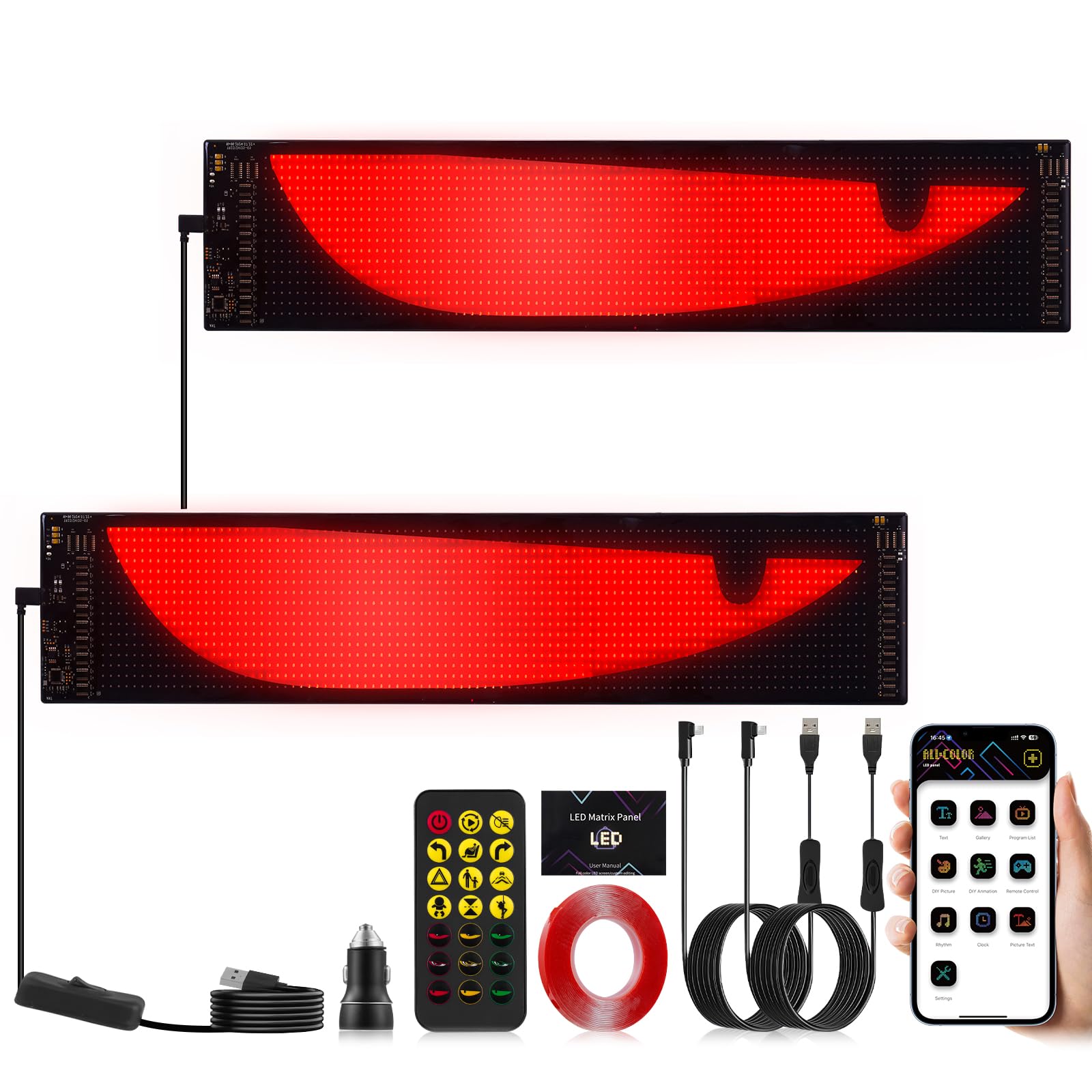 2 Pezzi Occhi LED Flessibili per Auto, 37,3 cm Occhi del Diavolo LED, Display LED Programmabile con App e Telecomando, per Parabrezza Auto, Camion, Bar, Negozio