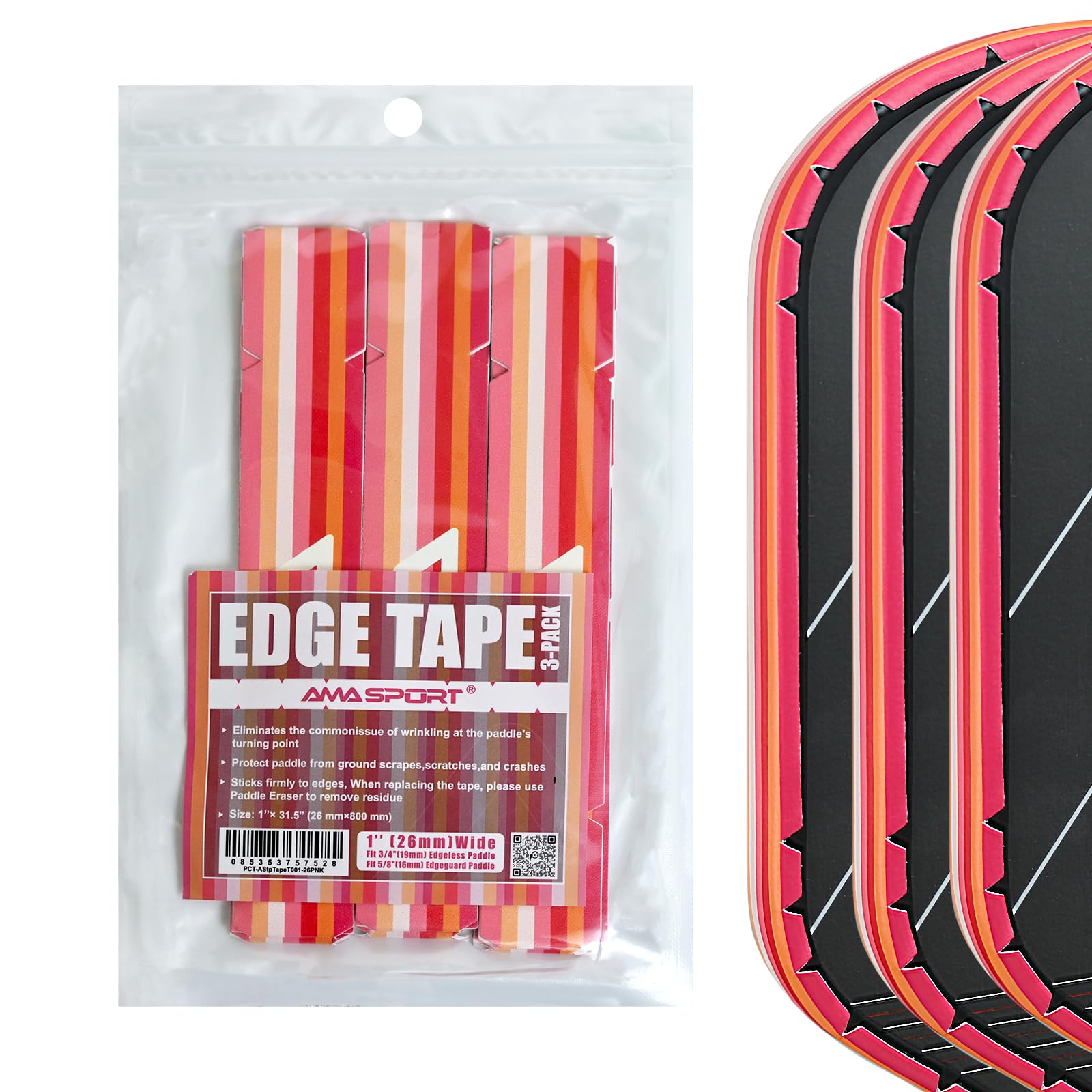 PICKLETECH Pickleball Edge Guard Tape – Pink Stripe Edge Tape for Pickleball Paddle - Fit Perfectly Curved Edge - No Wrinkling