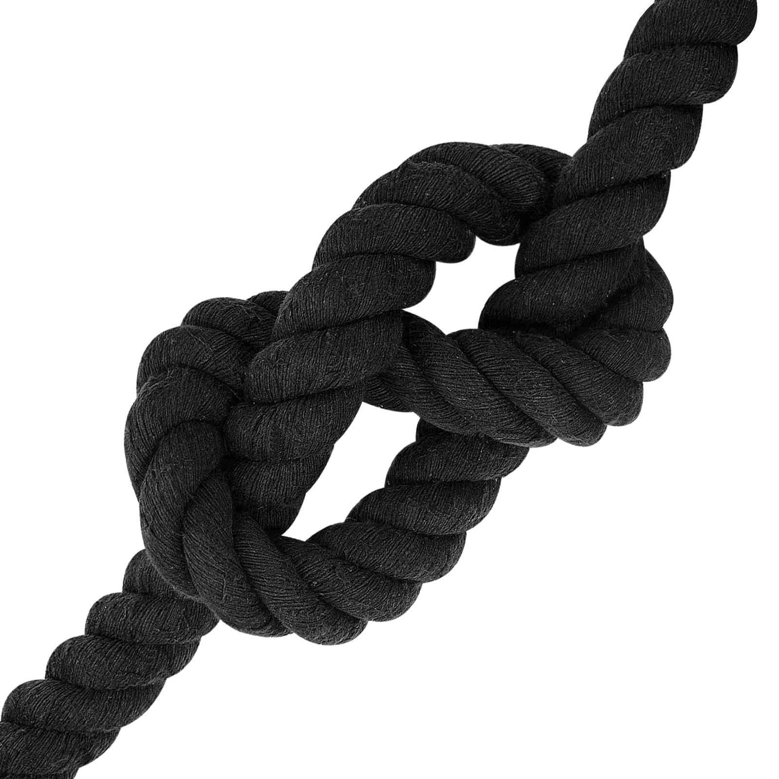 Cuerda de algodón negra 3,6 x 3,6 x 500 cm, 3 capas, cuerda de cuerda para manualidades, macramé, jardín, colgar y fijación segura