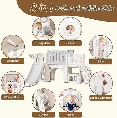 Miniatura 2 de Tobogán 8 en 1 para niños pequeños, tobogán de escalador para niños con espacio de almacenamiento y pasos antideslizantes, juego para interiores y