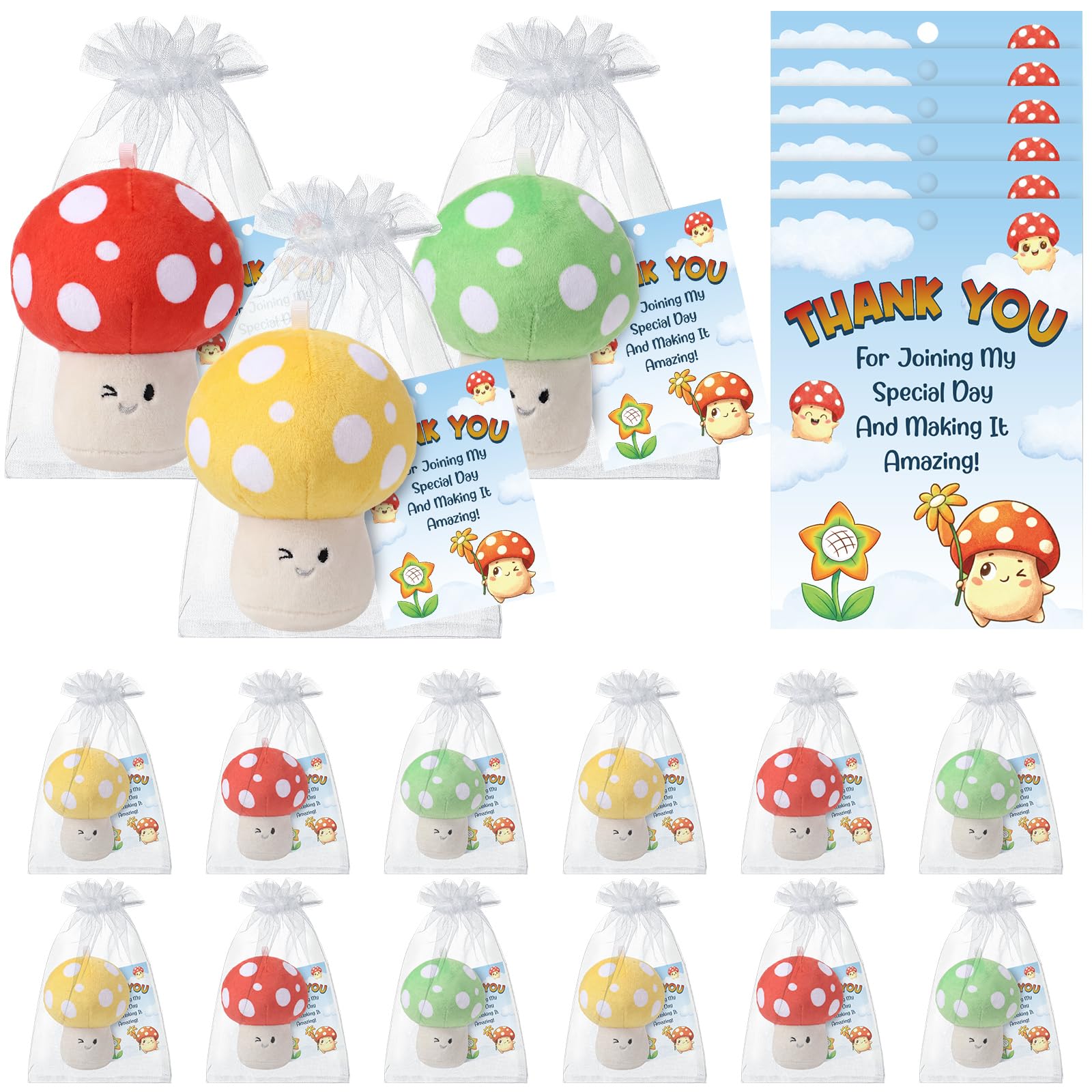 Silipull 12 Pcs Mushrooms Stuffed Gifts 4" Plush Spotted Smiling Mushrooms Plush Birthday Party Supplies for Birthday Party Gifts Events