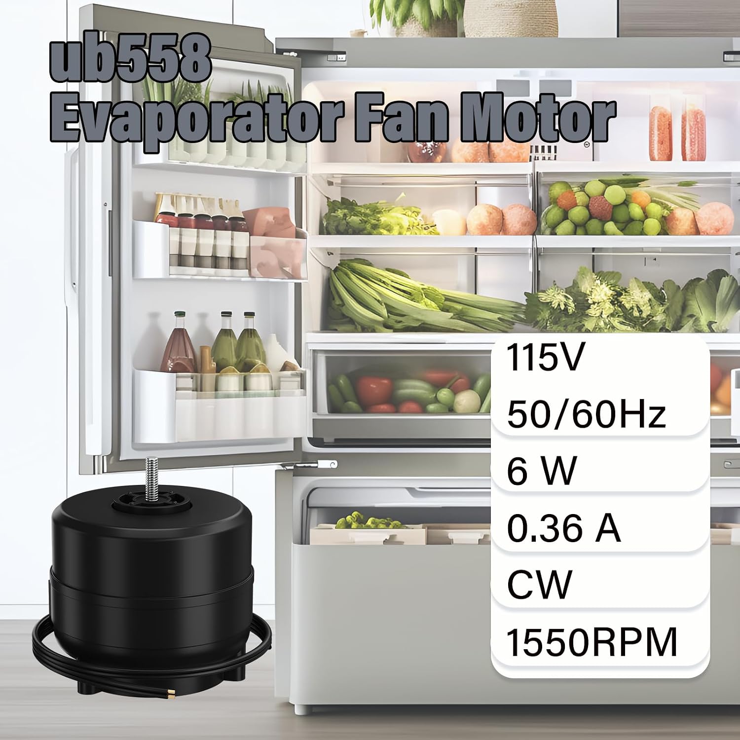 UB558 Unit Bearing Refrigeration Fan Motor 6W 1550RPM 115V CWLE