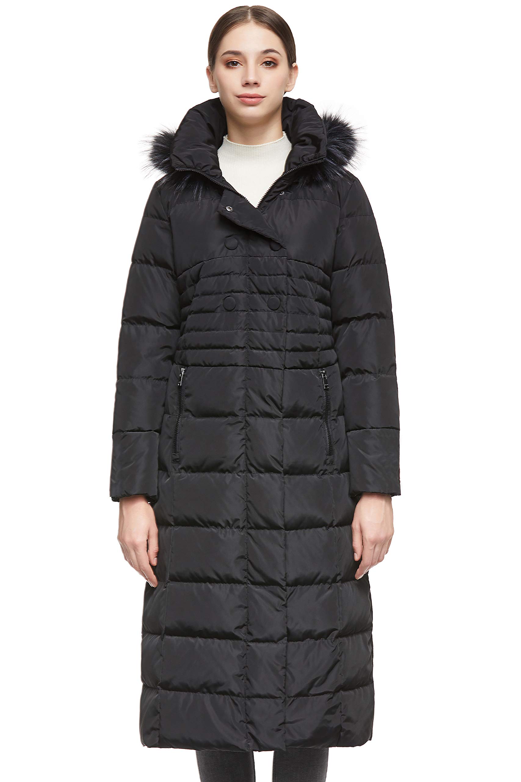 adomi women's long hooded thickened down coat with fur trim
